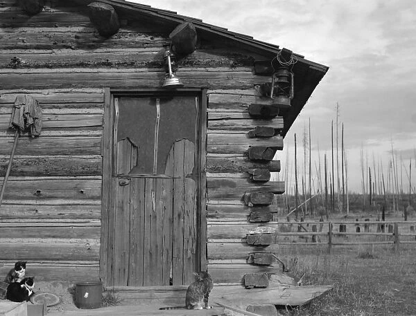 IDAHO: LOG CABIN, 1939. A log cabin on farm in Priest River Peninsula, Bonner County, Idaho