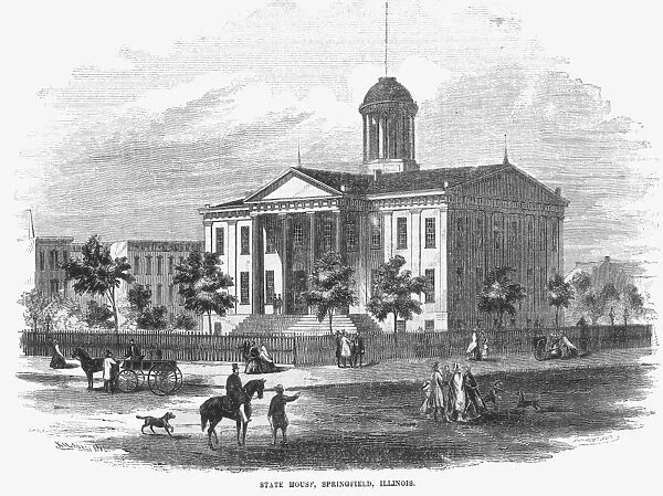 ILLINOIS STATE HOUSE, 1856. The State House at Springfield, Illinois: wood engraving from an American newspaper of 1856
