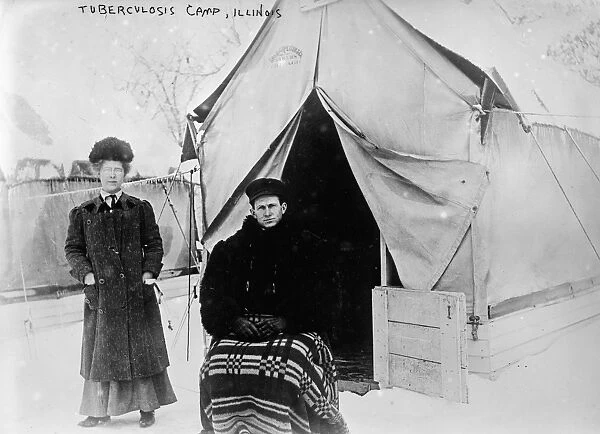 ILLINOIS: TUBERCULOSIS CAMP. Patients outside a tent at a tuberculosis camp in Illinois
