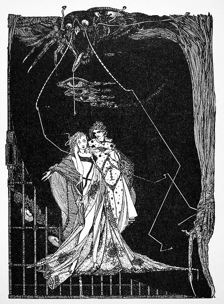 Illustration of the dungeon scene from Johann Goethes Faust. Pen-and-ink drawing by Harry Clarke