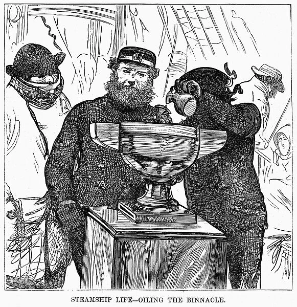 IMMIGRANT SHIP, 1870. Steamship Life - Oiling the Binnacle on an immigrant steamship