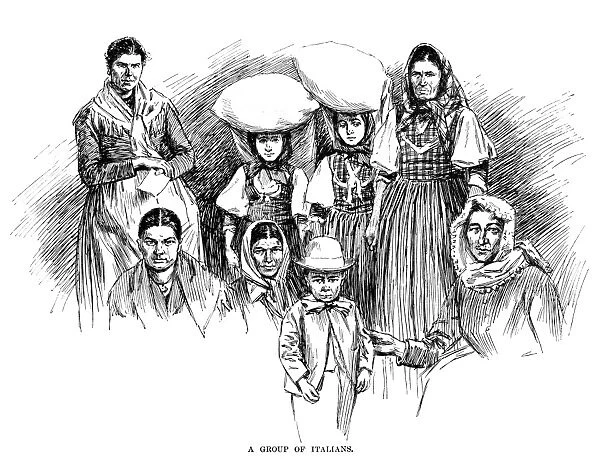 IMMIGRANTS, 1891. A group of Italians. Engraving, 1891