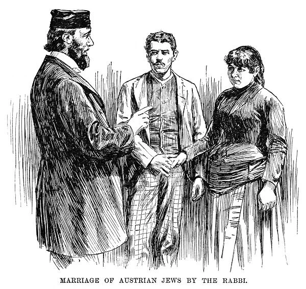 IMMIGRANTS, 1891. Marriage of Austrian Jews by the rabbi. Engraving, 1891