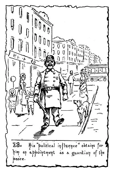 IMMIGRANTS: IRISH, c1885. An Irish immigrant patrolling a street in New York City