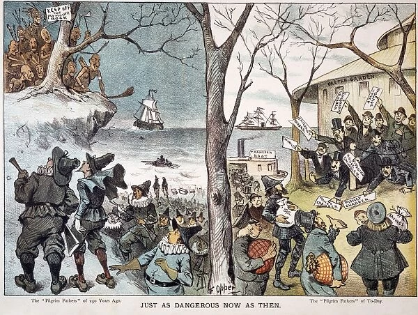 IMMIGRATION CARTOON, 1883. American cartoon by Frederick Burr Opper, 1883, suggesting
