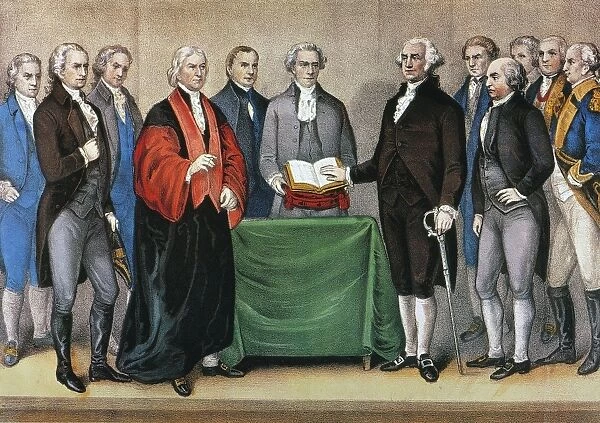 The Inauguration of George Washington at Federal Hall, New York, 30 April 1789. Lithograph, 1876, by Currier & Ives