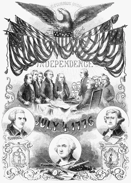 INDEPENDENCE DAY. Commemorative illustration of the 4th of July. Engraving, 1853