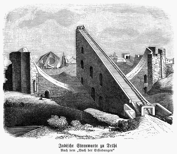 INDIA: DELHI OBSERVATORY. Jantar Mantar, astronomical observatories, built in the early 18th century at Delhi, India. Wood engraving, German, late 19th century