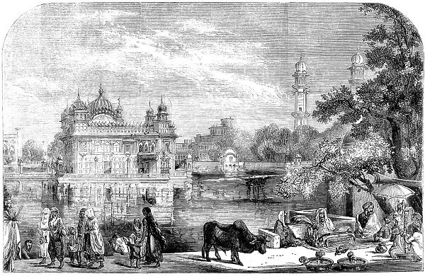 INDIA: GOLDEN TEMPLE, 1858. The Golden Temple or Darbar Sahib, situated in Amritsar, Punjab, India, is the most sacred temple for Sikhs. Line engraving, English, 1858