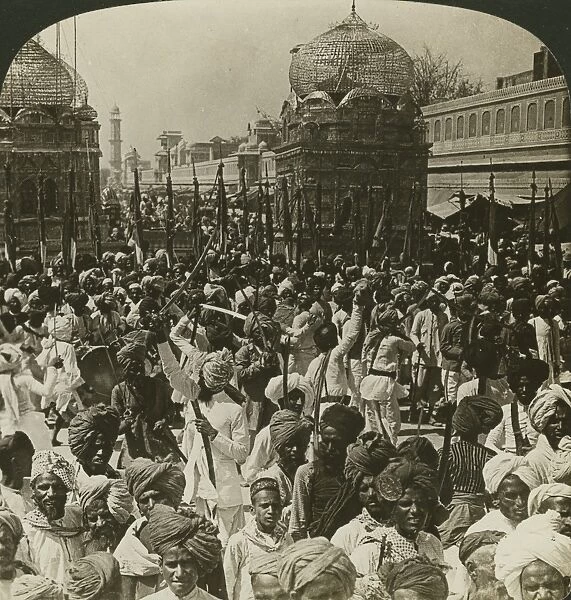INDIA: JAIPUR, c1907. Mohammedans performing the sword dance in the festival of Mahorem