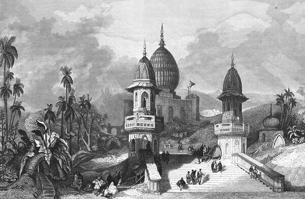 INDIA: TEMPLE, c1840. View of the great temple in Gokul, India. Steel engraving, German, c1840