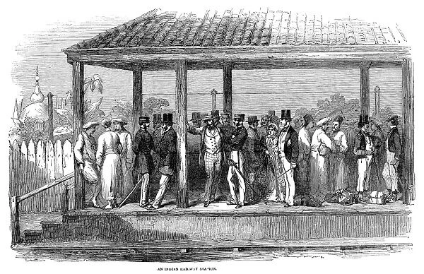 INDIA: TRAIN STATION, 1854. The Byculla railroad station in Bombay, India. Wood engraving