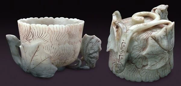INDIAN CUP. Carved stone cup with painted engraving. Indian