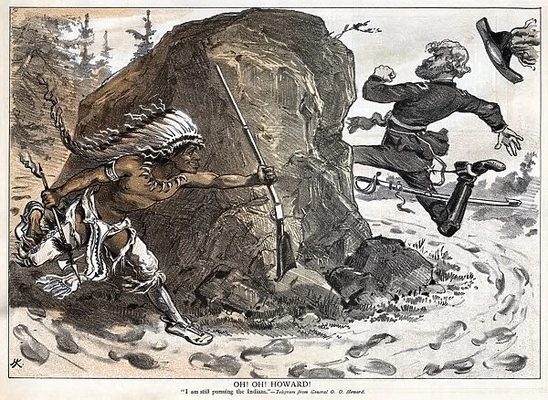 INDIAN WARS, 1878. Oh! Oh! Howard! I am still pursuing the Indians - Telegram from General O