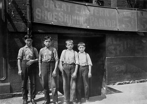 INDIANA: BOOTBLACKS, 1908. Greek-American bootblacks in Indianapolis, Indiana