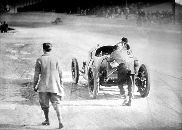 INDIANAPOLIS 500, 1912. Driver Ralph DePalma, right, and his riding mechanic Rupert