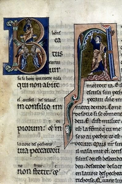 INITIAL B WITH GOD. Christ enthroned from Psalm One (Beatus Vir) of a French Psalter