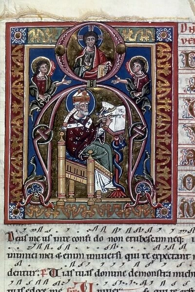 INITIAL A : SAINT GREGORY. Initial A with Saint Gregory (Pope Gregory I)
