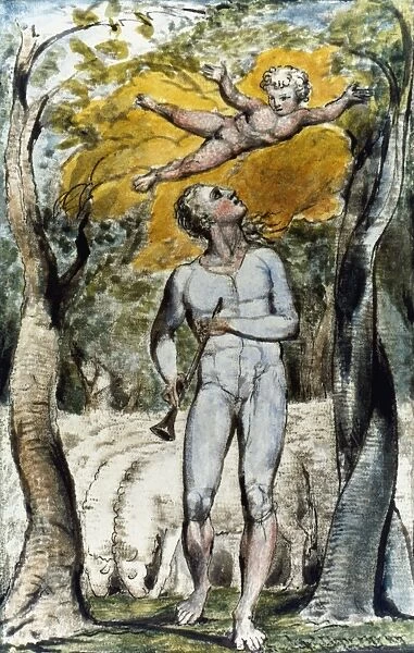INNOCENCE AND EXPERIENCE. William Blakes watercolor, c1794, for the first illustration