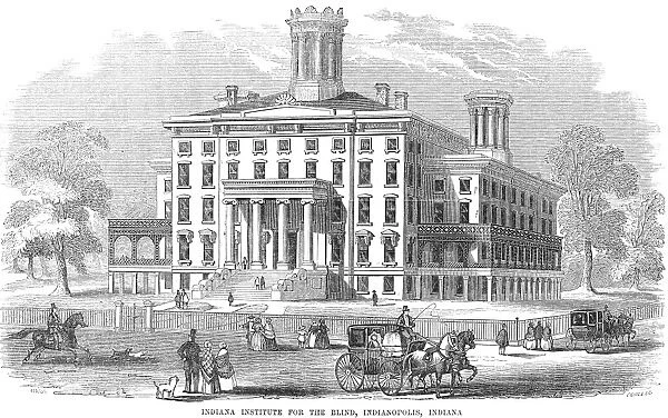 INSTITUTE FOR BLIND, 1854. Indiana Institution for the Blind at Indianapolis. Wood engraving, 1854