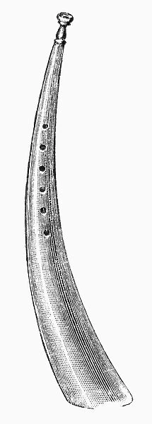 INSTRUMENT: CORNETT. The cornett, or zink, an early woodwind instrument dating from the Medieval, Renaissance and Baroque periods. Line engraving, German, 19th century