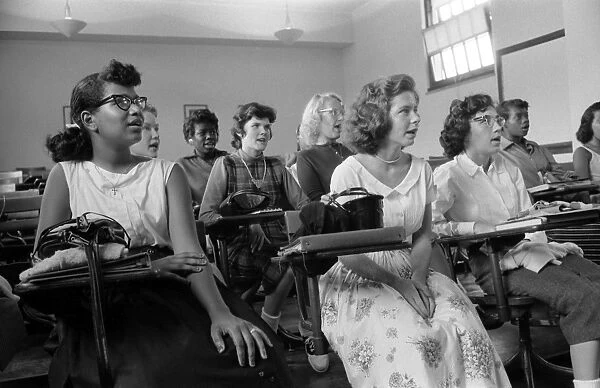 An integrated classroom at Anacostia High School, Washington, D. C. Photograph by Warren Leffler, 1957