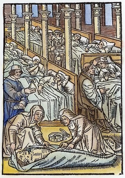 The interior of a French hospital. Woodcut from Saint-Gelais Le Vergier d Honneur, Paris, France, c1500