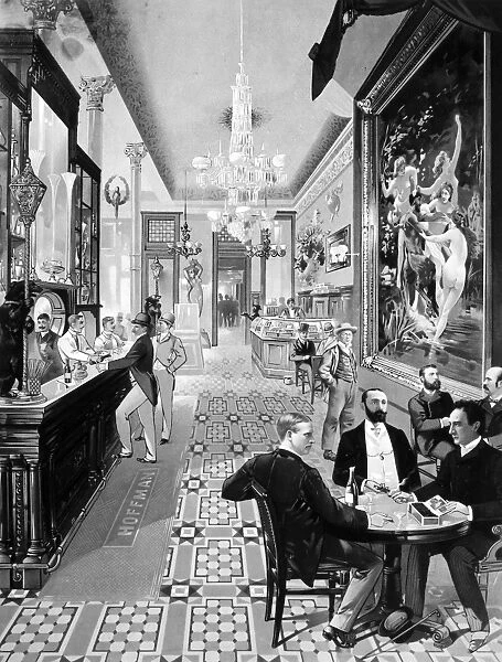 Interior view of the Hoffman House bar. Lithograph, American, c1890