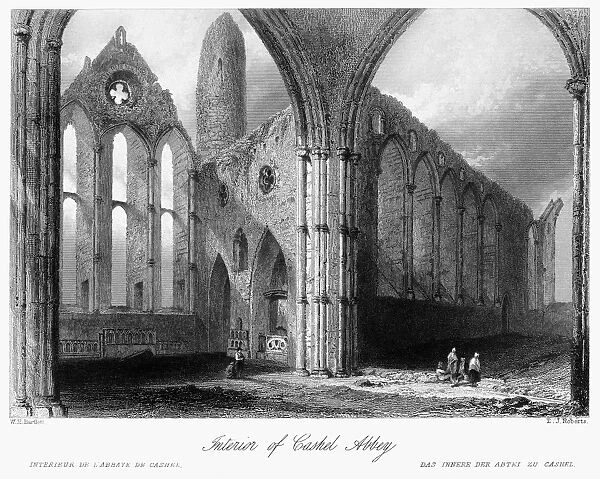 IRELAND: CASHEL ABBEY, c1840. Interior view of the ruins of Cashel Abbey, on the Rock of Cashel, County Tipperary, Ireland. Steel engraving, English, c1840, after William Henry Bartlett