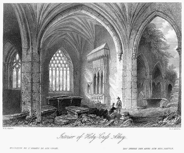 IRELAND: HOLY CROSS ABBEY. Interior view of Holy Cross Abbey, County Tipperary, Ireland. Steel engraving, English, c1840, after William Henry Bartlett