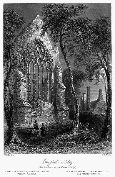 IRELAND: YOUGHAL ABBEY. View of the ruins of Youghal Abbey, County Cork, Ireland. Steel engraving, English, c1840, after William Henry Bartlett