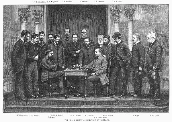 IRISH CHESS ASSOCIATION. The Irish Chess Association at Belfast. Line engraving, 1886