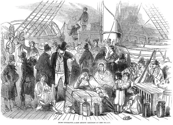 IRISH IMMIGRANTS, 1846. Scene onboard the SS Sea Nymph after the collision with the SS Rambler on the river Mersey in 1846. Wood engraving from an English newspaper of 1846