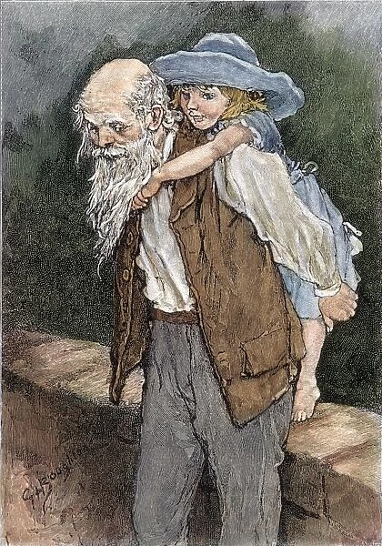 IRVING: RIP VAN WINKLE. And preferred making friends among the rising generation, with whom he soon grew into great favor. Wood engraving, late 19th century, after George Henry Boughton for Washington Irvings Rip Van Winkle
