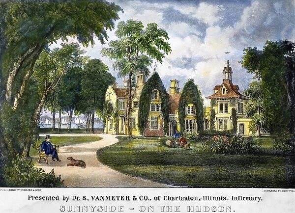 IRVINGs HOME: SUNNYSIDE. Sunnyside, the home of Washington Irving at Tarrytown, New York. Lithograph, c1860, by Currier & Ives