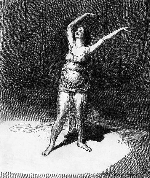ISADORA DUNCAN (1877-1927). American dancer. Etching by James Sloan, 1915