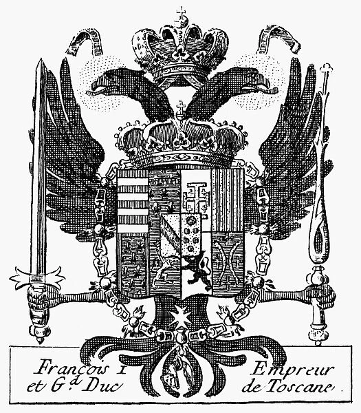 ITALIAN COAT OF ARMS. Coat of Arms of Francesco I de Medici (1541-1587), Grand Duke of Tuscany. French copper engraving, 18th century, from Denis Diderots Encyclopedia