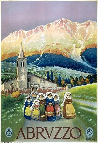 ITALIAN TRAVEL POSTER, c1920. Poster promoting travel to Abruzzo, Italy. Lithograph