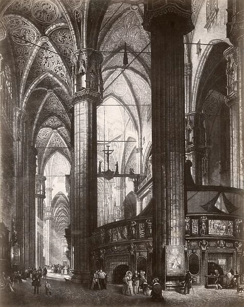 ITALY: MILAN CATHEDRAL. Interior of the Milan Cathedral in Milan, Italy. Engraving