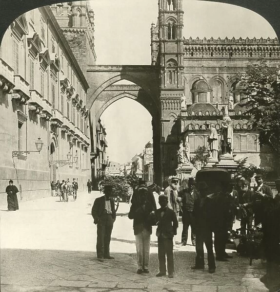 ITALY: PALERMO, 1908. The Archbishops Palace and Cathedral on the Via Bonella in Palermo