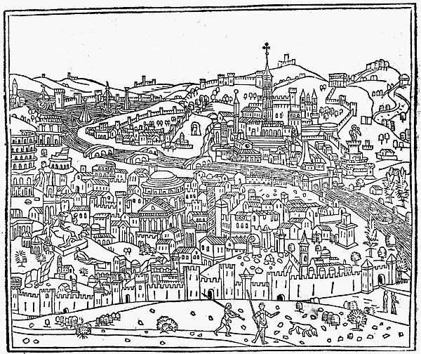ITALY: ROME, c1490. Earliest known printed view of Rome, from Giacomo Filippo Foresti
