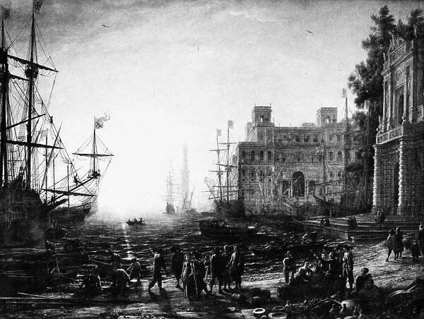ITALY: SEAPORT AT SUNSET. Painting, c1638, by Claude Lorrain