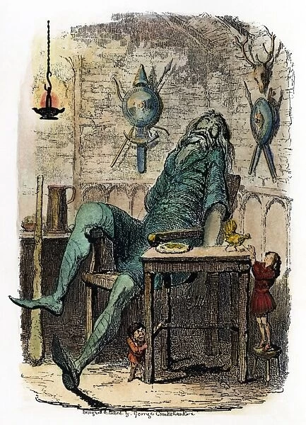 JACK AND THE BEANSTALK. Jack stealing the golden hen from the Giant. Etching, 1854