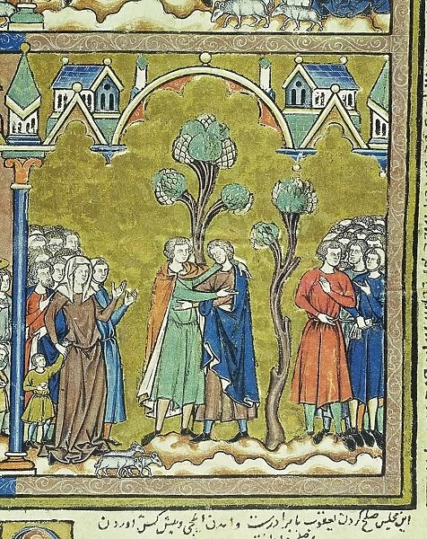 JACOB & ESAU. The meeting of Jacob and Esau (Genesis 33: 1-7). French manuscript illumination