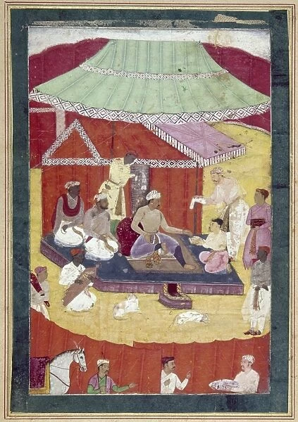JAHANGIR (1569-1627). Mughal emperor of India, inspecting artists at a camp