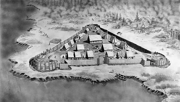 JAMES FORT, c1607. James Fort, the first permanent English colony in Virginia. Drawing