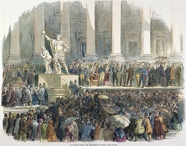 JAMES K. POLK: INAUGURATION. The inauguration of James K. Polk as the 11th President of the United States on 4 March 1845: contemporary colored engraving