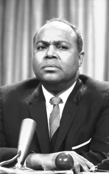 James Leonard Farmer, Jr. American civil rights activist. Farmer speaking at a meeting of the American Society of Newspaper Editors. Photographed by Marion Trikosko, 1964