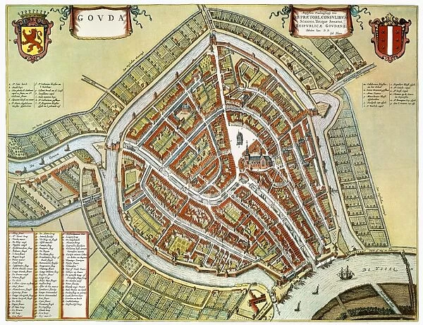 Jan Blaeus town plan of Gouda in the Netherlands, 1649