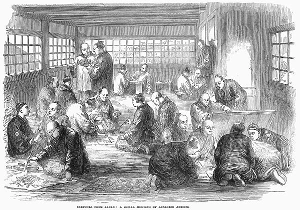 JAPAN: ARTISTS, 1866. A Social Meeting of Japanese Artists. Wood engraving, English, 1866